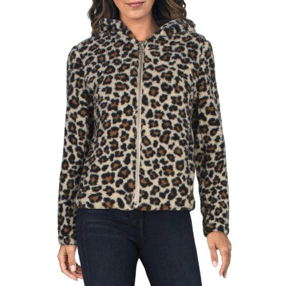 Chaser Leopard Sherpa Zip-Front Hooded Teddy Coat - Picture 5 of 5